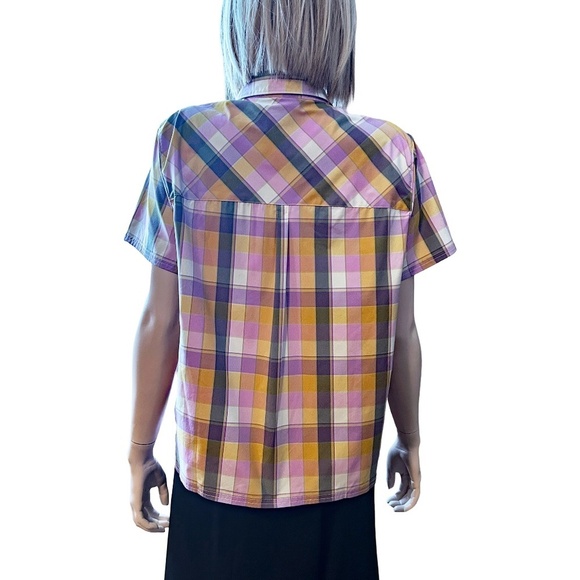 L. L. Bean Madras Plaid Shirt Blouse Everyday SunSmart UPF 50+ Branded Pocket - Picture 8 of 13